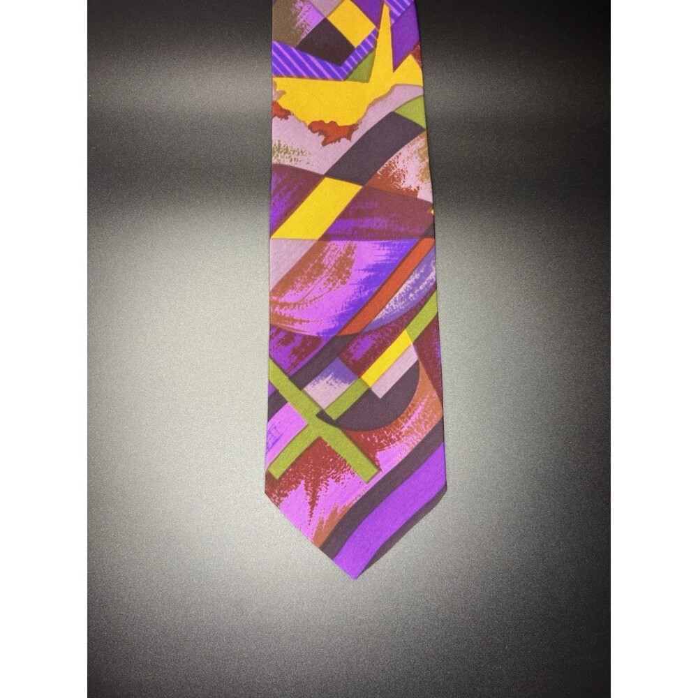 Gianfranco Banfi Silk Tie Purple Multicolor Abstract Geometric Luxury Mens Italy
